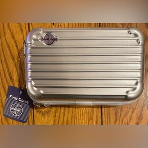 NWT PAN AM Hard Sided Crossbody Bag, silver color, adjustable strap